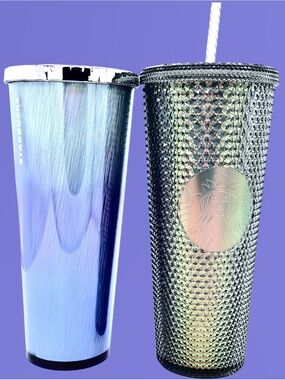 NWTS STARBUCKS 2 24 oz TUMBLERS BUNDLE IN THE COLORS *PERIWINKLE & GREEN GOLD